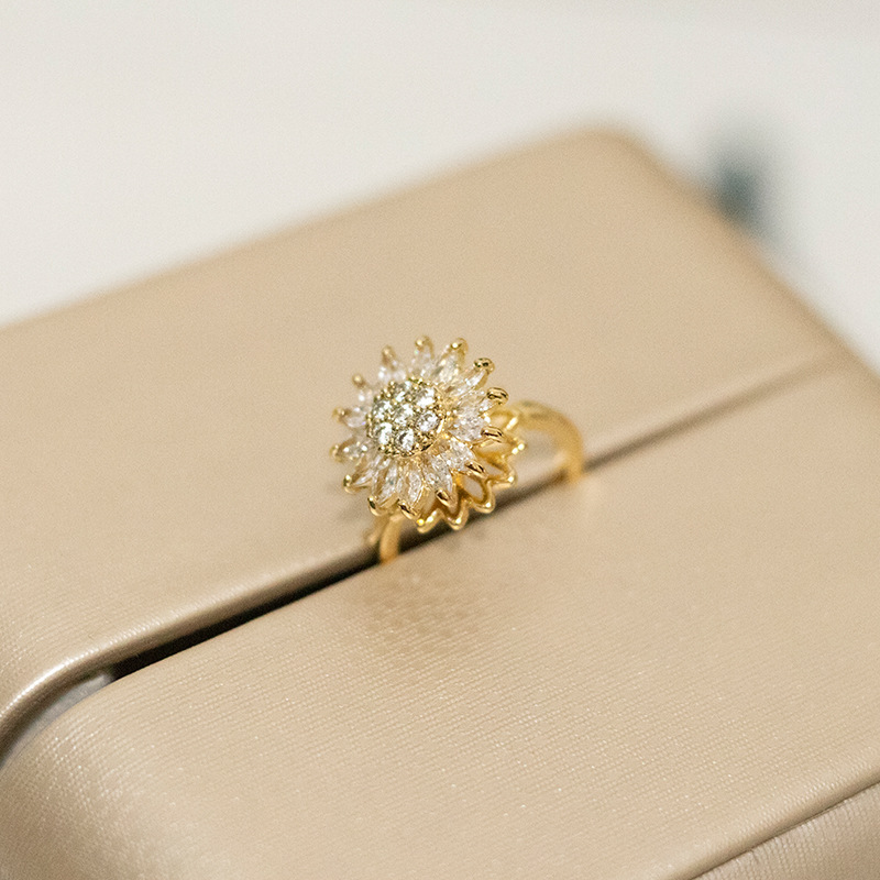 Rotatable Sunflower Rings Anti Stress Anxiety Fidget Adjustable Open Rings